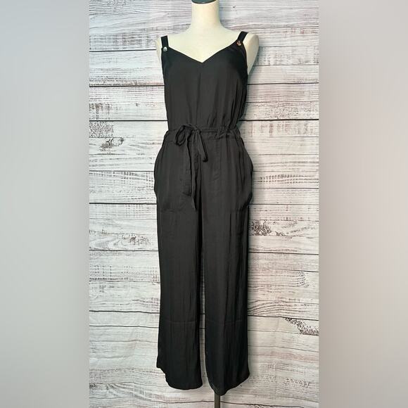 Banana Republic Black Utility Jumpsuit Size 4 Drawstring Waist Flowy Sleeveless - Picture 1 of 13
